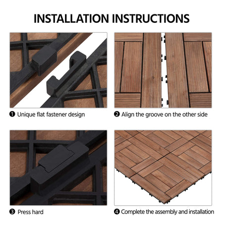 Yaheetech 27PCS Wooden Flooring Patio Deck Tiles Interlocking Tiles Patio Solid Wood and Plastic Indoor&Outdoor 12 x 12in Brown Yaheetech