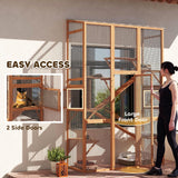 PawHut Outdoor Catio Cat Enclosure, Large Wooden Cat House with 6 Jumping Platforms, Scratching Post, 2 Ramps, Waterproof Roof, Cat Cage Window Access for 2-3 Kittens, 99" H, Orange PawHut