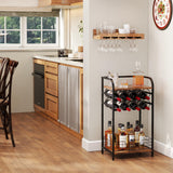 Bosimeca 3-Tier Industrial Wine Bar Table with 8-Bottle Rack and Liquor Storage Bosimeca
