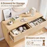 Jocoevol Modern 6 Drawer Dresser, 47" Wide Wood Dressers & Chests of Drawers Curved Profile Design, Mid Century Modern Fluted Dresser for Bedroom, Natural Oak Jocoevol