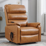 EZZUP Lay Flat Lift Chair with Heat and Massage, Dual Motor Recliner with Infinite Position, Up to 350 LBS Electric Power Lift, Yellow Brown Leather Recliner EZZUP