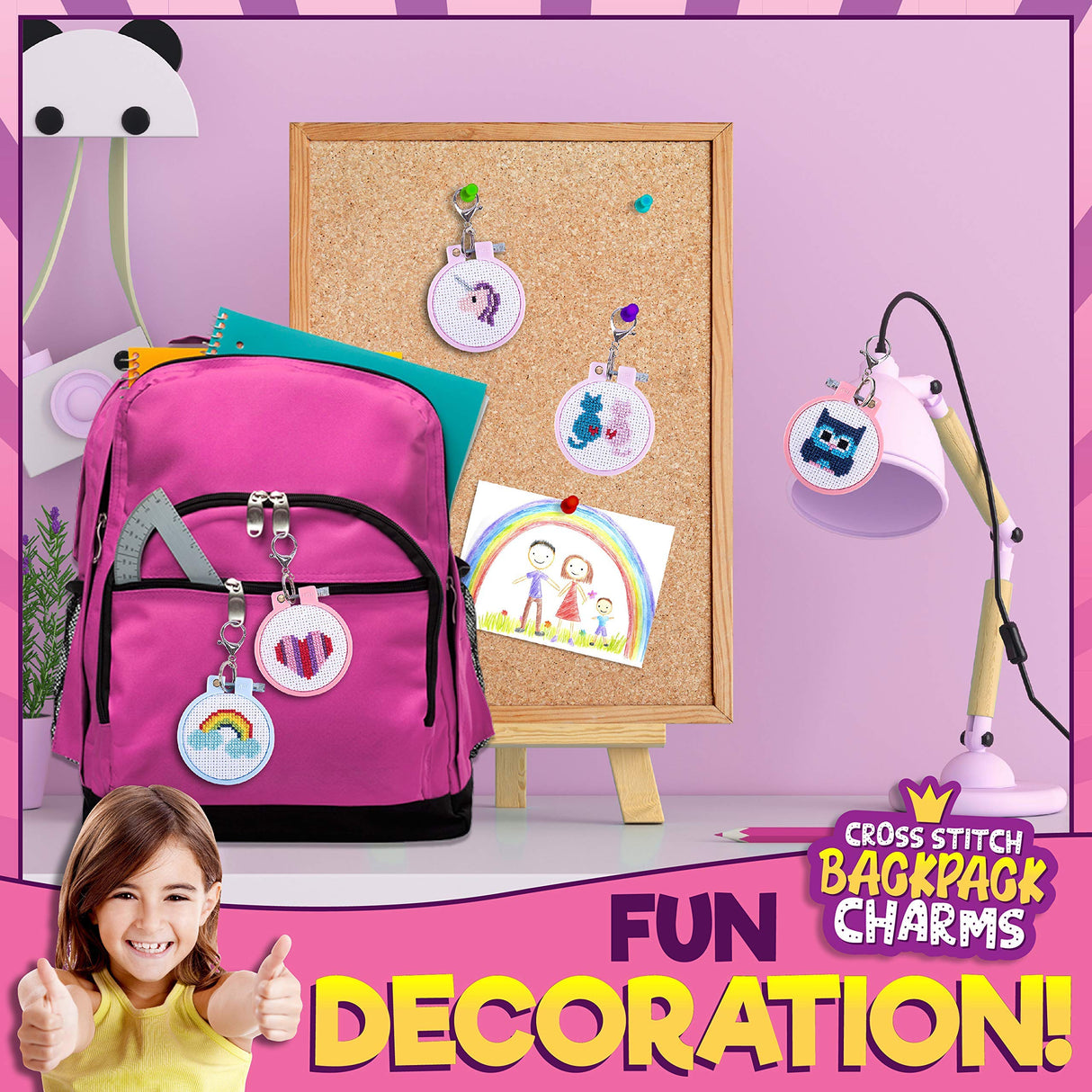 Cross Stitch Kits for Beginners. 5 Stamped Cross Stitch Kits for Kids.Needlepoint Kits for Beginners. Embroidery Kit for Kids. Crossstitch Kit for Beginners. Girls Cross Stitch kit Backpack Charms CRAFTILOO