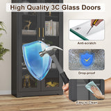 71''Glass Display Cabinet, Black Curio Cabinet With Lock, Display Case with 4 Adjustable Shelves, China Cabinets with Glass Doors,Showcase Display Cabinet ,Tall Liquor Bookshelf for Home Office Pantry TIMELESS PIECES