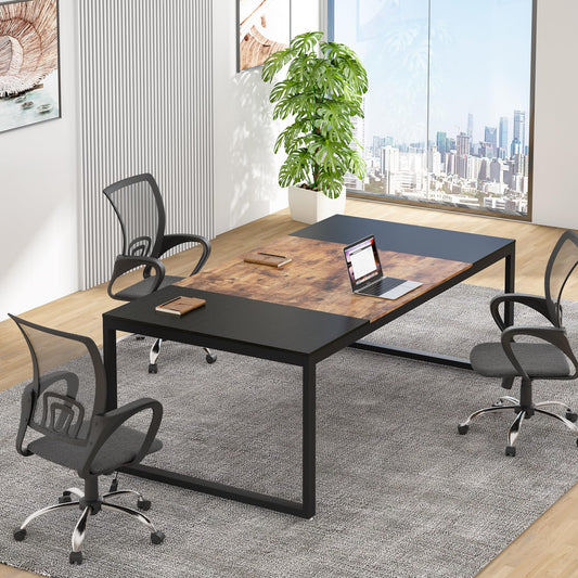 Tribesigns 6FT Conference Table, 70.86" L x 35.43" W x 29.52" H Rectangle Shaped Meeting Table, Modern Seminar Boardroom Table for Office Conference Room (Brown/Black) - WoodArtSupply