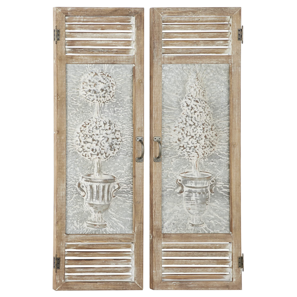 Deco 79 Metal Tree Home Wall Decor Relief Wall Sculpture with Louvered Design, Set of 2 Wall Art 15"W, 52"H, Brown Deco 79