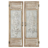 Deco 79 Metal Tree Home Wall Decor Relief Wall Sculpture with Louvered Design, Set of 2 Wall Art 15"W, 52"H, Brown Deco 79