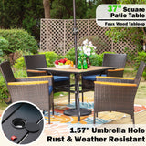 Sophia & William 5 Pieces Outdoor Furniture with 9ft Beige Patio Umbrella, Outdoor Patio Dining Set for 4 People, Square Faux Wood Patio Table and Rattan Chairs, Patio Furniture Set with Seat Cushions Sophia & William