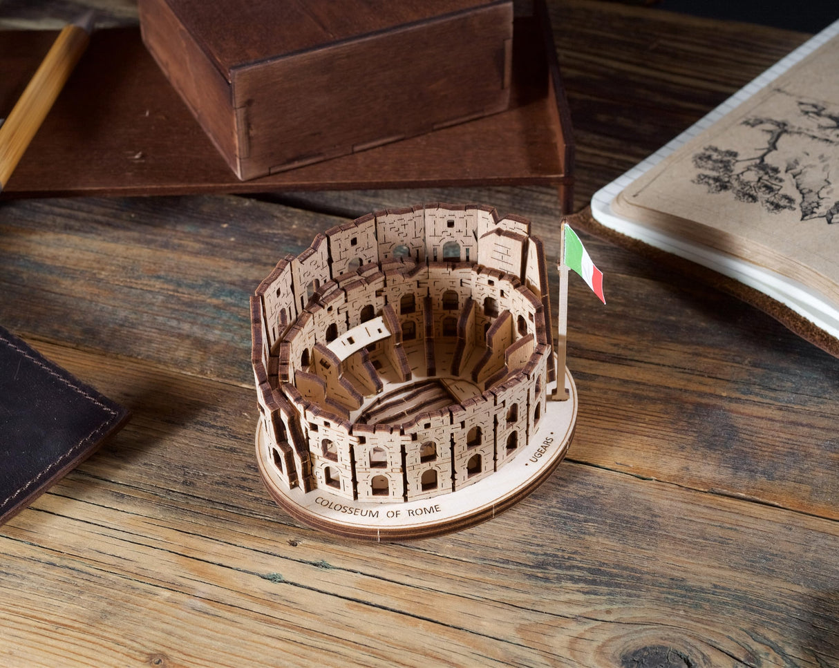 UGEARS Wooden 3D Puzzle Rome Colosseum Model Kit DIY Miniature Craft for Adults Italy Cities Collection 63 Pcs UGEARS