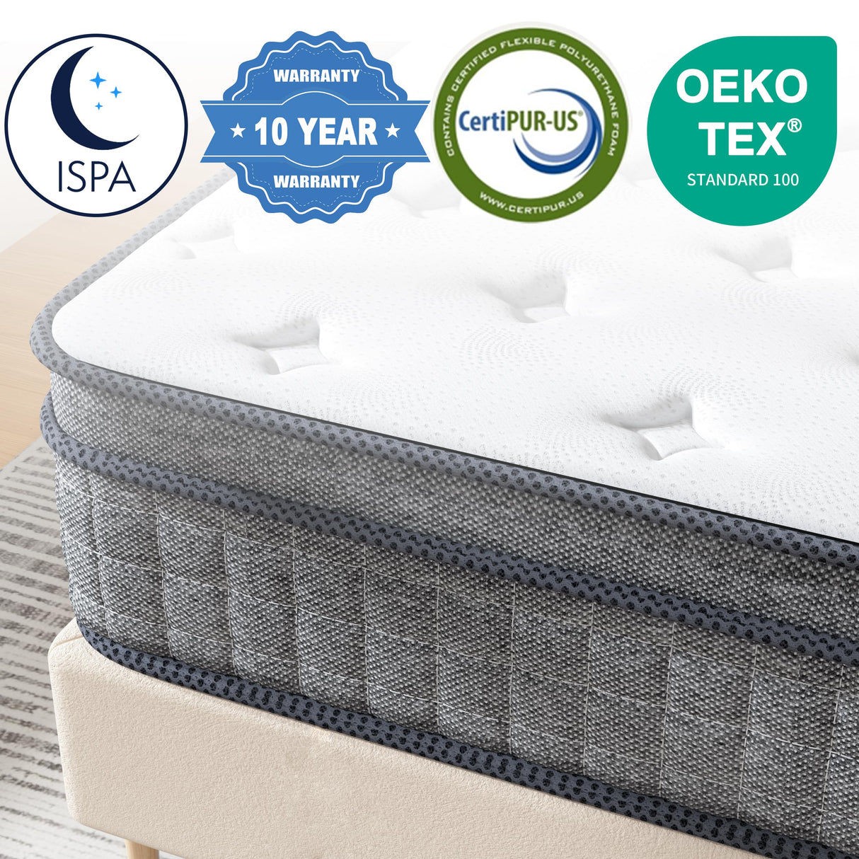 TEENO Twin Mattress, 14 Inch Gel Memory Foam Pocket Coils Springs Hybrid Mattresses, Medium Firm Twin Size Mattress in a Box, CertiPUR-US Certified, Cool & Support Comfort TEENO