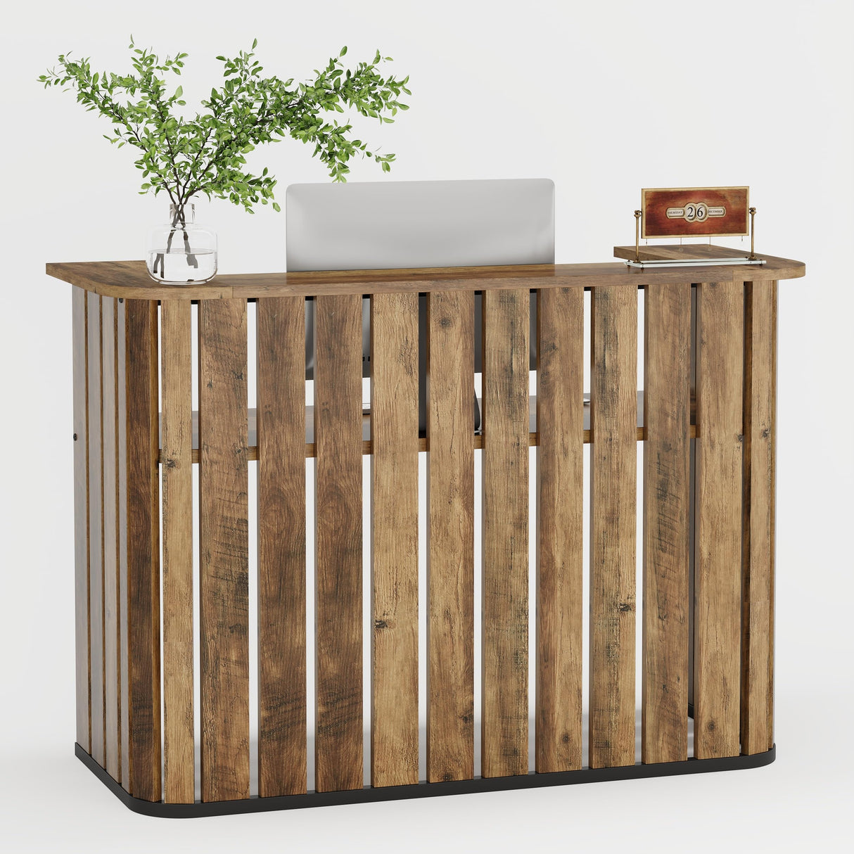 Tribesigns 63-Inch Reception Desk with Counter, Modern U-Shaped Front Desk with Private Panel, Retail Checkout Counter Table for Lobby, Salon, Reception Room, Office, Brown Tribesigns