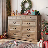 LINSY HOME 9 Drawers Dresser for Bedroom, Wide Wood Chest of Drawers with Metal Handle, Farmhouse Tall Drawer Organizer for Bedroom, Closet, Living Room, Hallway and Entryway, Rustic Oak LINSY HOME