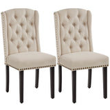 Yaheetech Dining Chairs Upholstered Fabric Chairs Tufted Kitchen Chairs with Solid Wood Legs, Nailhead Trims for Dining Room Kitchen and Restaurant, 1 Package of 2pcs, Beige Yaheetech
