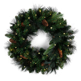 Papyrus 24" Pre-Lit Carolina Pine Artificial Wreath, Pine Cones, Warm White Light, Battery Powered, Indoor/Outdoor Papyrus
