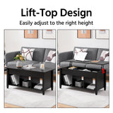 Yaheetech Coffee Table, Lift Top Coffee Table w/Hidden Storage Compartment & Lower 3 Cube Open Shelves, Lift Tabletop Coffee Table for Living Room/Reception Room/Office, Black Yaheetech