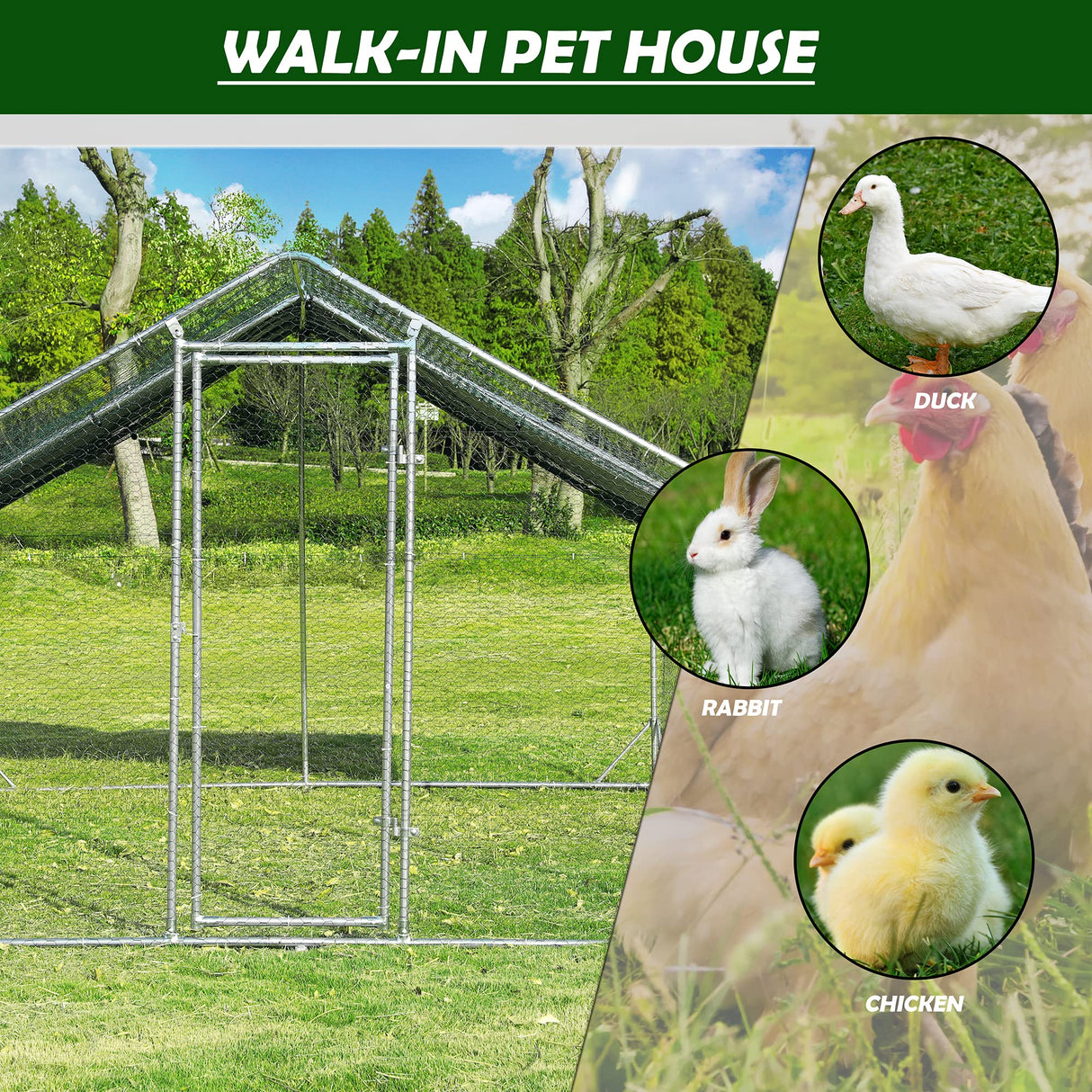 TOLEAD Large Metal Chicken Coop Upgrade Tri-Supporting Wire Mesh Chicken Run,Chicken Pen with Water-Resident and Anti-UV Cover,Duck Rabbit House Outdoor(10' W x 13' L x 6.5' H) TOLEAD