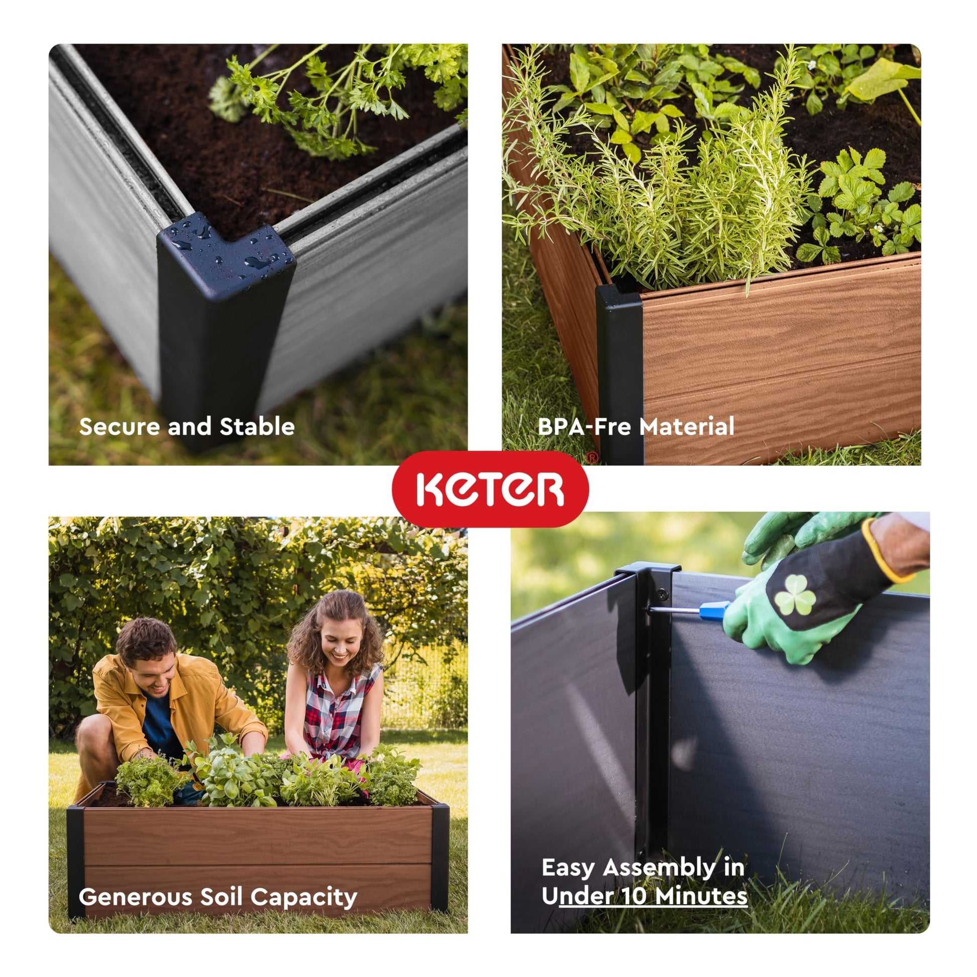 Keter 48" X 48" inches Wood Look Raised Garden Bed, Durable Outdoor Planter for Vegetables, Flowers, Herbs, and Succulents, Brown - WoodArtSupply