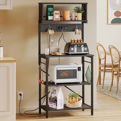 Bestier Rustic Kitchen Bakers Rack with Power Outlets & Adjustable Height - WoodArtSupply