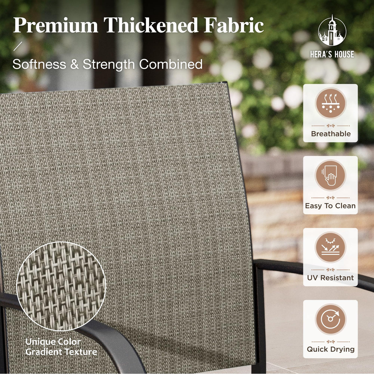 HERA'S HOUSE 9 Pieces Patio Dining Set, 8 x Brown Textilene Patio Chairs and 1 x 83 Large Rectangle Dining Table, Outdoor Furniture Set for Deck Garden Backyard Lawn Poolside HERA'S HOUSE