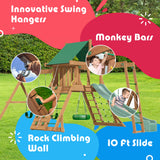 Creative Playthings Northbridge Pack 2 Wooden Swing Set (Made in The USA), includes Climbing Wall for Kids, Playground Swings & Slide, Monkey Bars and Tire Swing, 22x12x11 ft Creative Playthings LTD.