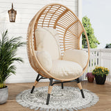 LUTINLIX Oversized Wicker Egg Chair Outdoor Indoor,Patio Lounge Chair with Thicken Cushions & Durable Steel Frame, Egg Basket Chair 500lbs Capacity for Garden, Backyard, Porch,Bedroom (Beige-Regular) LUTINLIX
