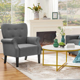 Yaheetech Modern Armchair, Mid Century Accent Chair with Sturdy Wood Legs and High Back for Small Space, Upholstered Fabric Sofa Club Chair for Living Room/Bedroom/Office, Set of 2, Dark Gray Yaheetech