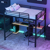 Harper & Bright Designs Full Size Metal Loft Bunk Bed Frame with Desk, Storage Shelf and LED Lights, Heavy-Duty Steel Full Loft Bedframe for Adults Kids Teens, Black Harper & Bright Designs