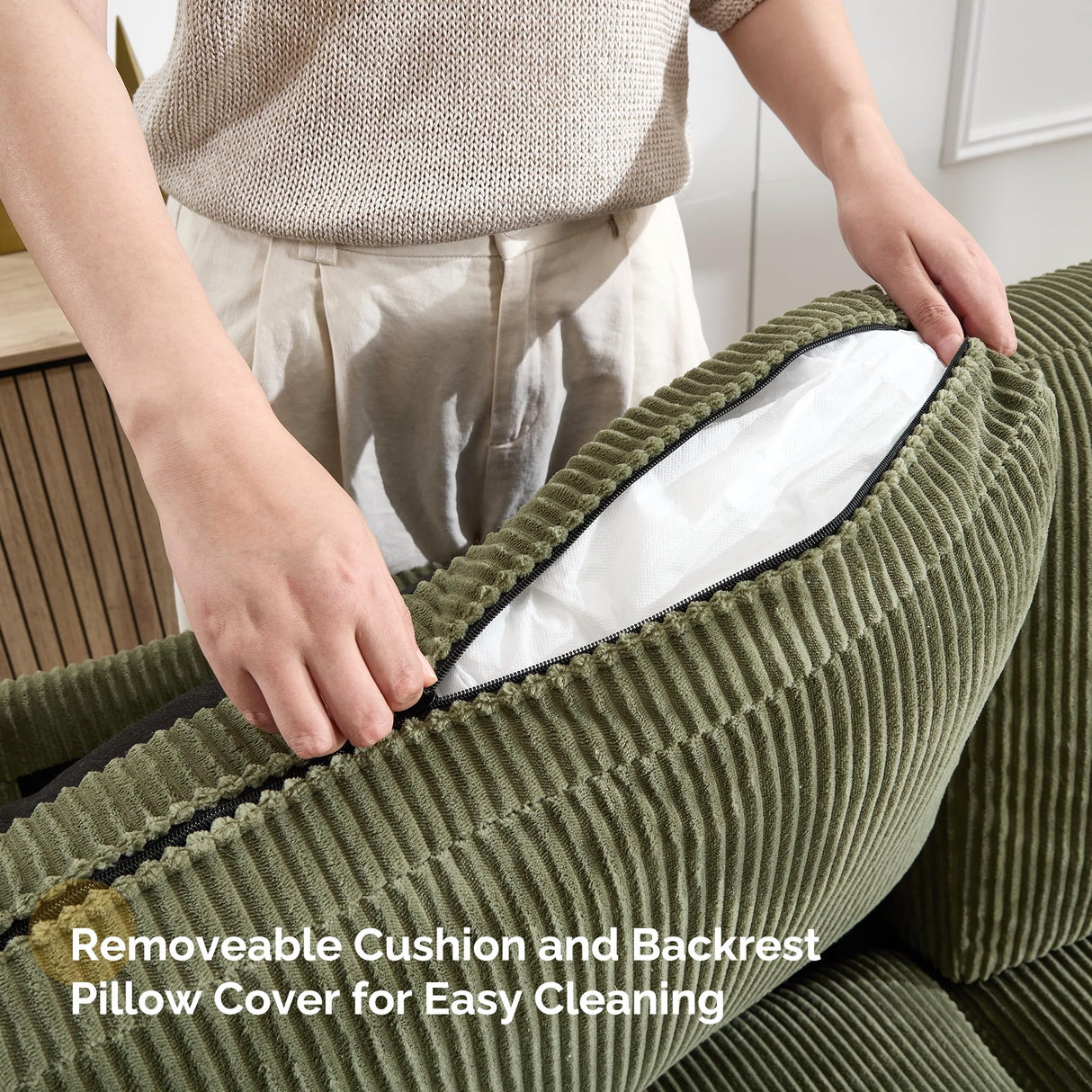 HOMYKA Loveseat Sofa, 60" Corduroy Couch with Side Pocket, Removable Pillow and Cushion Cover 2 seat Couches, Comfy Modern Small Couch for Living Room, Small Spaces, Dorms, Office, Green HOMYKA