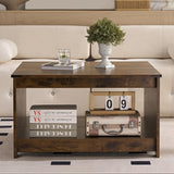OKYCI Farmhouse Coffee Table for Living Room, Wood Square Coffee Tables, 31.5" D x 31.5" W, Rustic Brown OKYCI