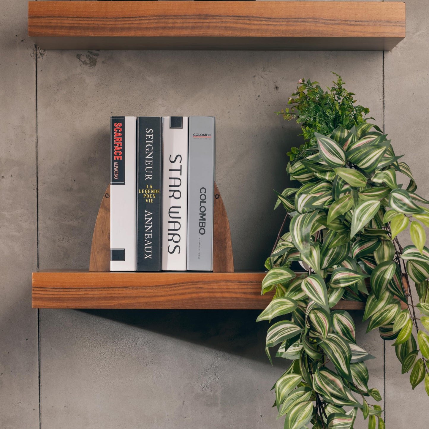 TILISMA Book Ends for Shelves - Handmade Wooden Bookends with Metal Base, Walnut Tree - Sturdy Book Holders for Heavy Books - Fancy Modern Decorative Book Accessories to Hold Books Firmly on Bookshelf