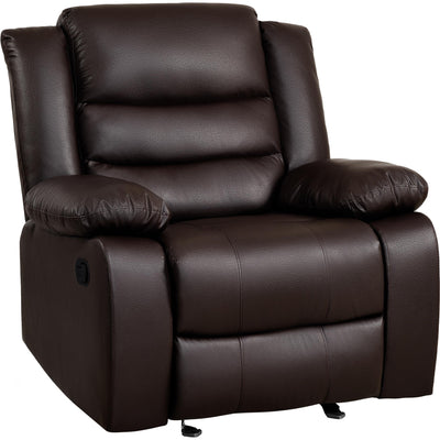 PrimeZone Oversized Rocker Recliner Chair - Comfy Wide Lazy Boy Recliner Chair with Overstuffed Armrest, Faux Leather Manual Reclining Chairs for Living Room, Bedroom, Home Theater Seating, Brown