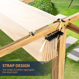 HAPPATIO 10' X 13' Wood-Grain Aluminum Pergola - Adjustable Sun Shade Canopy with Retractable Roof for Backyard, Deck, Patio, by The Pool（Beige） HAPPATIO