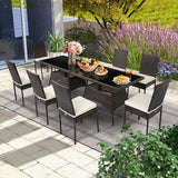 Tangkula 10 Pieces Wicker Patio Dining Set, Outdoor Rattan Table & Chairs Set with Padded Cushions, Patio Furniture Dining Glass Table Set for Balcony Patio Garden Poolside Tangkula