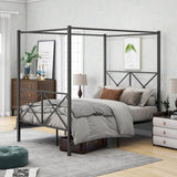 MaiDeHaoo Metal Canopy Bed Frame Full Size Four Posters Bed Frame with Headboard and Footboard, Heavy Duty Steel Slats Support & Underbed Storage Space, Black MaiDeHaoo