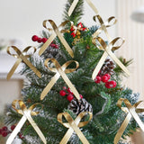 FESTGLOX Metal Bows for Christmas Tree, 12Pcs Gold Bow Ornaments with Clip for Xmas Tree Topper, Wreaths, Garland Decor, Elegant Festive Decoration FESTGLOX