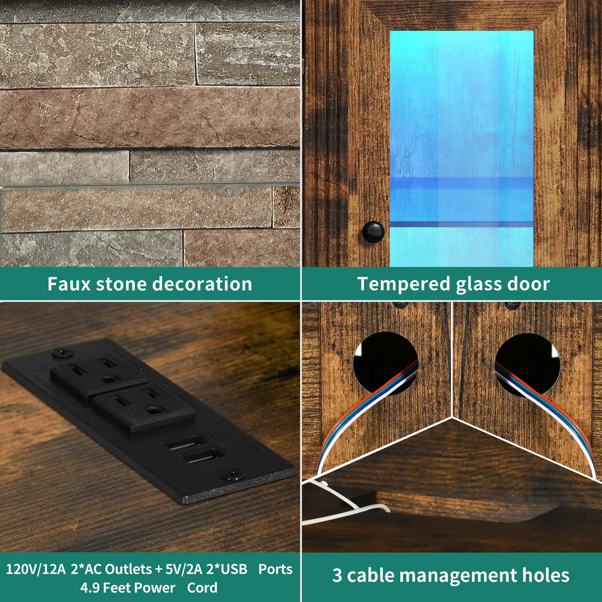 YITAHOME TV Stand for 65 Inch TV, Modern Entertainment Center with Power Outlet and LED Light, Farmhouse Media Console TV Cabinet with Adjustable Shelf & Glass Door for Living Room, 59'' Retro Brown YITAHOME