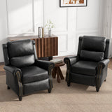 UIXE Pushback Recliner Chairs Set of 2, PU Leather Armchair Push Back Accent Chair, Rivet Trim Club Chair Home Theater Overstuffed Single Sofa Reading Seat for Living Room, Black UIXE