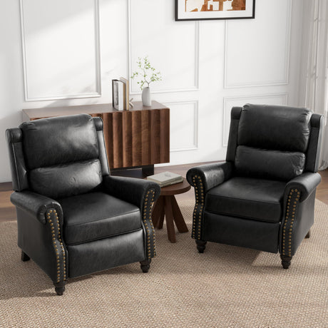 UIXE Pushback Recliner Chairs Set of 2, PU Leather Armchair Push Back Accent Chair, Rivet Trim Club Chair Home Theater Overstuffed Single Sofa Reading Seat for Living Room, Black UIXE