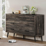 DWVO 6-Drawer Dresser, Wood Storage Cabinet with Black Metal Handles & Anti-Tip Design, Modern Chest of Drawers for Living Room, Bedroom, or Hallway-Dark Rustic Oak DWVO