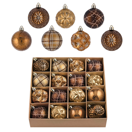 Valery Madelyn Fall Ornaments for Christmas Trees, 16ct Bronze Copper Brown Gold Shatterproof Fall Christmas Tree Decorations, 2.36 Inches Luxury Hanging Ball Ornaments for Thanksgiving Autumn Harvest Valery Madelyn
