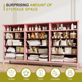 Dresser for Bedroom Bedroom Pink Dresser with LED Lights and Charging Station, 12 Long Fabric Drawers Dressers, Tall Wide Chest of Drawers Storage Organizer TV Stand for up to 65" TV for Living Room SOOWERY