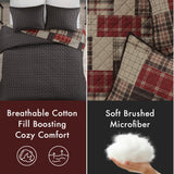 Madison Park King Quilt Set Patchwork Farmhouse, Diamond Quilting Reversible Coverlet Set for King Size Bed, Plush Cotton Filled Quilt Set King Size, Shams King/Cal King Red/Black 3 Piece Madison Park