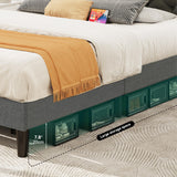 YITAHOME Queen Size LED Bed Frame with Adjustable Diamond Headboard & USB Ports in Grey YITAHOME