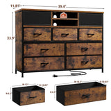 EnHomee Dresser TV Stand with Power Outlet TV Stand for Bedroom TV Stands for Living Room Dresser for Bedroom with 7 Drawers TV Console Table with Storage Entertainment Center,Metal Door,Rustic Brown EnHomee