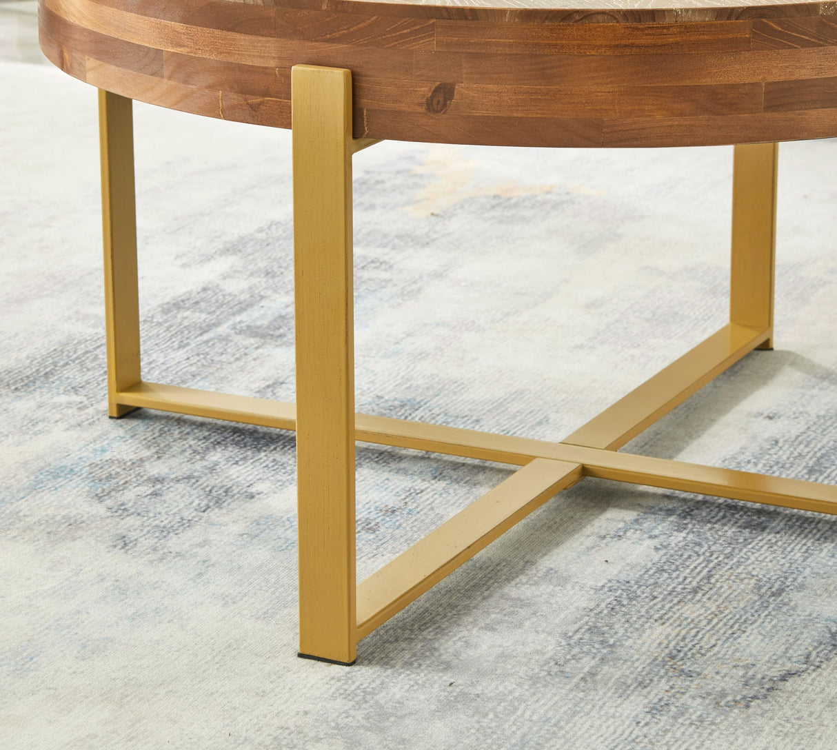 Gexpusm Round Wood Coffee Tables with Metal Leg, Farmhouse Circle Coffee Table for Living Room, Rustic Mid-Century Wooden Coffee Tables for Apartment, Easy Assembly(32" Dx32 Wx18 H) Gexpusm