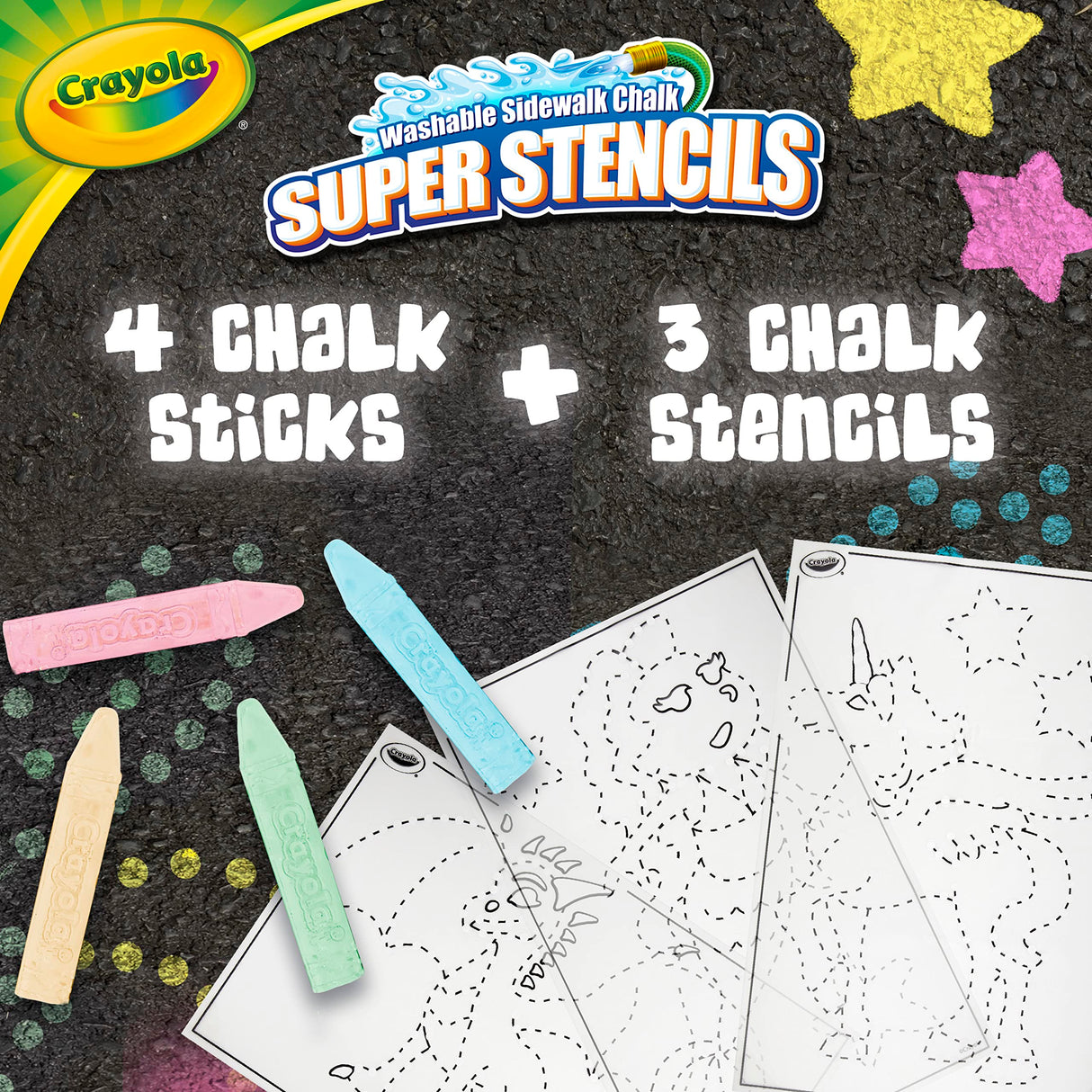 Crayola Super Stencils Magical Creatures Set (3ct), Large Sidewalk Chalk for Kids, Washable Sidewalk Chalk, Outdoor Toys, Ages 4+ Crayola