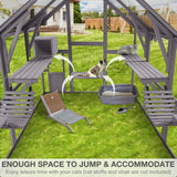 MEDEHOO Large Catio Outdoor Cat Enclosures Wooden Cat House with Sleeping Houses, Bridges, Walks, UV Proof Cover 74" H 110" L MEDEHOO