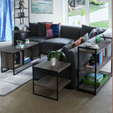 Household Essentials Jamestown TV Stand Coffee Table with Square Cube Storage Compartments Ashwood Rustic Wood Grain and Black Metal Household Essentials