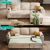 LINSY HOME Sectional Sleeper Sofa with Pull Out Couch Bed - Convertible Plush Corduroy Cloud Couch with Storage Chaise & USB Charging, Comfy L Shaped Modular Couches for Living Room Apartment, Beige LINSY HOME
