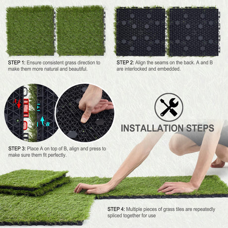 LOKANG Artificial Grass Turf Tile 12"x12" Synthetic Turf Grass Self-Draining Interlocking Deck Tiles Fake Grass Decor for Balcony & Patio Indoor & Outdoor Pet Areas (8-Pack) LOKANG