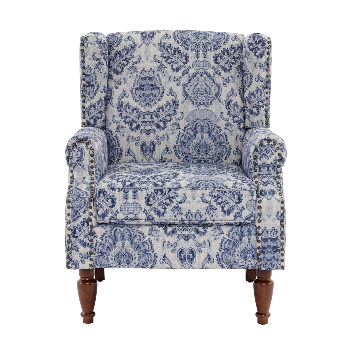 UIXE Floral Accent Chair, High Back Pattern Arm Chair for Living Room, Traditional Fabric Armchair Comfy Upholstered Sofa Reading Seat with Nailhead Trim & Retro Wood Legs - Navy UIXE